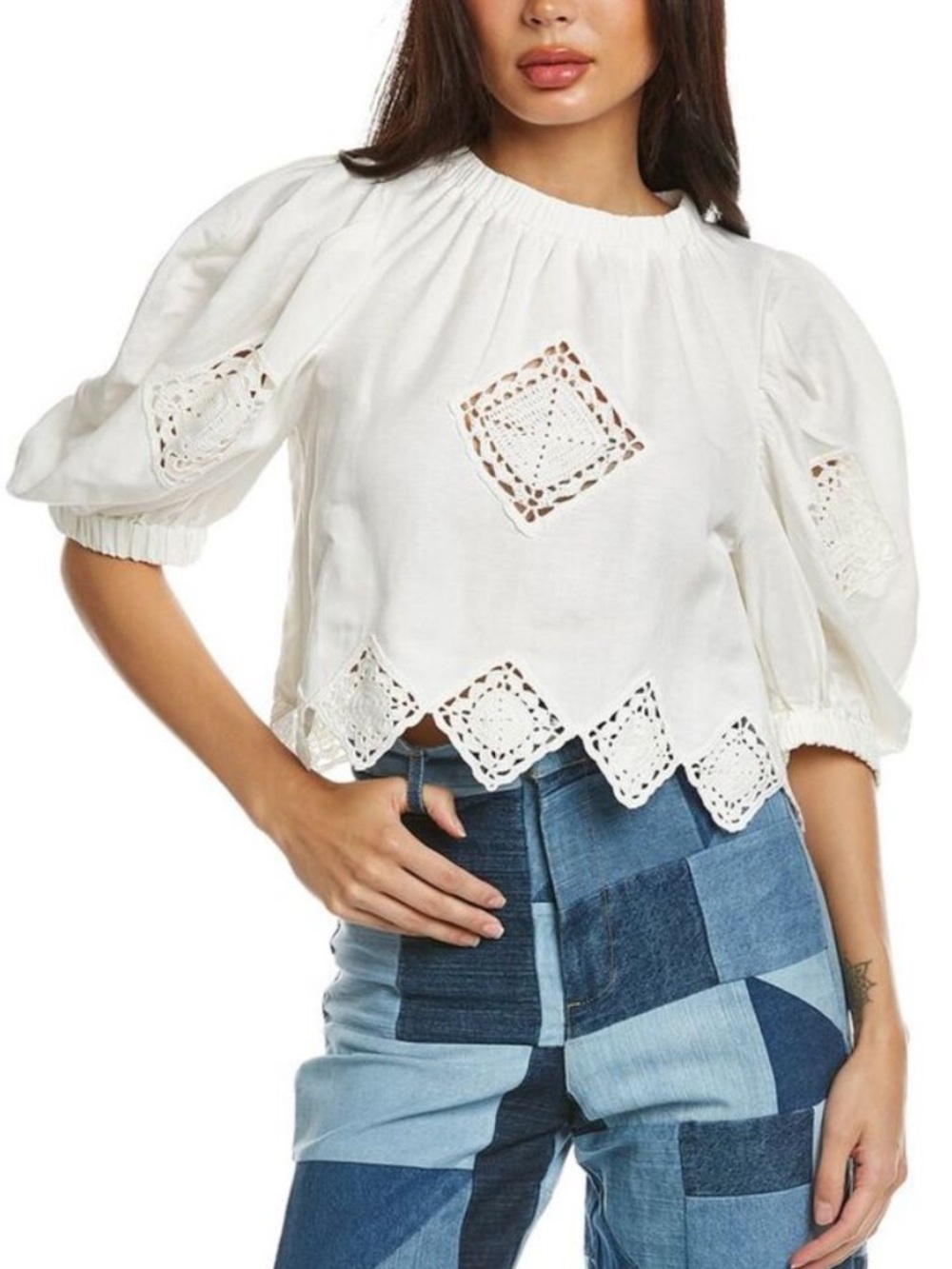 NWT Sea New York Vlada Crochet Linen-Blend Top M
